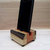 Compact iPhone stand, phone dock, wooden phone stand, charging stand, charging dock, simple phone dock, docking station travel.  A12