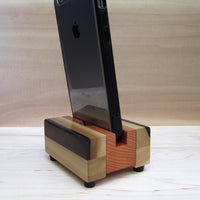 Compact iPhone stand, phone dock, wooden phone stand, charging stand, charging dock, simple phone dock, docking station travel.  A12