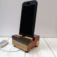 Small iPhone stand, phone dock, wooden phone stand, charging stand, charging dock, simple phone dock, docking station, tech gift. K17