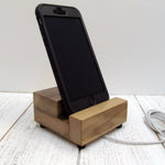 Cell phone stand, iphone dock, charging dock, desk charging stand, bedside phone dock, poplar wood, wooden phone holder, gift for him. C18