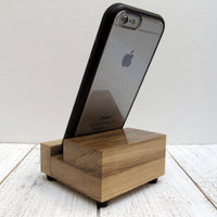 Cell phone stand, iphone dock, charging dock, desk charging stand, bedside phone dock, poplar wood, wooden phone holder, gift for him. C18