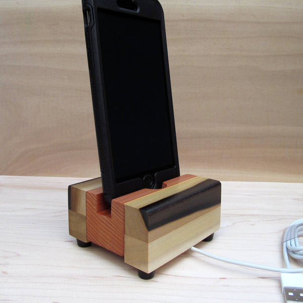 Compact iPhone stand, phone dock, wooden phone stand, charging stand, charging dock, simple phone dock, docking station travel.  A12