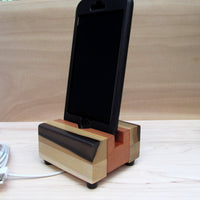 Compact iPhone stand, phone dock, wooden phone stand, charging stand, charging dock, simple phone dock, docking station travel.  A12