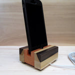 Travel phone dock, iPhone stand, wooden phone stand, charging stand, charging dock, simple phone dock, docking station, tech gift. F12