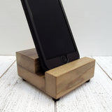 Cell phone stand, iphone dock, charging dock, desk charging stand, bedside phone dock, poplar wood, wooden phone holder, gift for him. C18