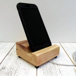 Handmade wood phone stand, iphone charging dock, rustic phone stand, office accessories, bedside phone display stand, phone holder. P19