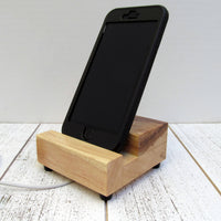 Handmade wood phone stand, iphone charging dock, rustic phone stand, office accessories, bedside phone display stand, phone holder. P19