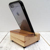 Handmade wood phone stand, iphone charging dock, rustic phone stand, office accessories, bedside phone display stand, phone holder. P19