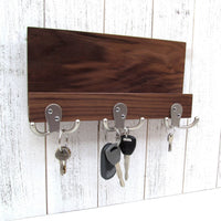 Pure Walnut entryway organizer, walnut mail and key holder, wall key rack, key hanger, key storage, leash hanger, wooden mail organizer. G21