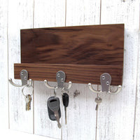 Pure Walnut entryway organizer, walnut mail and key holder, wall key rack, key hanger, key storage, leash hanger, wooden mail organizer. G21