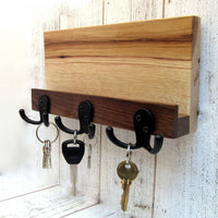 Hickory entryway organizer, mail and key holder, wall key rack, key hanger, key storage, leash hanger, wooden mail organizer, hickory. T19