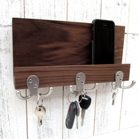 Pure Walnut entryway organizer, walnut mail and key holder, wall key rack, key hanger, key storage, leash hanger, wooden mail organizer. G21