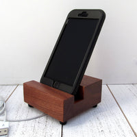 iPhone stand, simple phone dock, universal phone charger, mahogany wood iPhone dock, cell phone stand, iPhone X, iPhone 8, iPhone 7. Y14