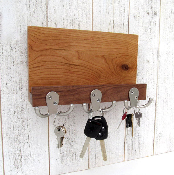 Solid Wood Wall Organizer with Key Hooks