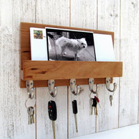 Modern entryway organizer, wood mail and key holder, wall key rack, key hanger, key storage, leash hanger, wooden mail organizer.  H22