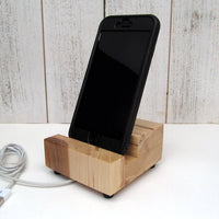 Hickory wood phone stand, iPhone charging dock, simple phone stand, bedside charging stand, desktop phone charger, office gift.  L22