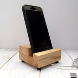 Phone charging stand, iPhone dock, wood phone stand, desktop phone charger, pure hickory wood, handmade, iPhone X, iPhone 8, iPhone 7. O22