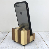 Wood phone stand, universal phone dock, iphone stand, iphone 7, iphone 6s plus, iphone SE, cell phone stand, checkerboard charging stand I11