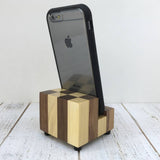 Wood phone stand, universal phone dock, iphone stand, iphone 7, iphone 6s plus, iphone SE, cell phone stand, checkerboard charging stand I11