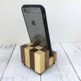 Wood phone stand, universal phone dock, iphone stand, iphone 7, iphone 6s plus, iphone SE, cell phone stand, checkerboard charging stand I11