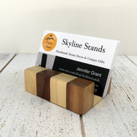 Desk business card stand, wood business holder, checkerboard card holder, business card display, desk accessories, office organization. W12