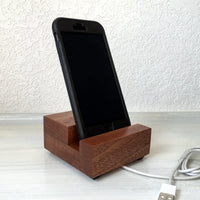 Mahogany wood phone dock, tech lover gift, universal charging stand, simple phone stand, bedside charging dock, gift for tech lover. Q14