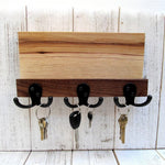 Hickory entryway organizer, mail and key holder, wall key rack, key hanger, key storage, leash hanger, wooden mail organizer, hickory. T19