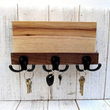 Hickory entryway organizer, mail and key holder, wall key rack, key hanger, key storage, leash hanger, wooden mail organizer, hickory. T19