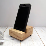 Phone charging stand, iPhone dock, wood phone stand, desktop phone charger, pure hickory wood, handmade, iPhone X, iPhone 8, iPhone 7. O22