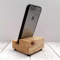 Phone charging stand, iPhone dock, wood phone stand, desktop phone charger, pure hickory wood, handmade, iPhone X, iPhone 8, iPhone 7. O22