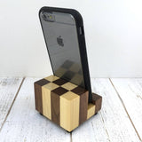 iPhone stand, checkerboard phone stand, wooden phone charger, iPhone 8, iPhone 7, iPhone plus, charging dock, docking station. L11