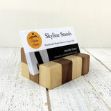 Desk business card stand, wood business holder, checkerboard card holder, business card display, desk accessories, office organization. W12