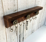 Solid Walnut necklace organizer, jewelry rack for wall, key rack, jewelry shelf, necklace hanger, wooden jewelry rack, walnut wall rack. D20