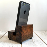 Universal phone stand, redwood iPhone dock, charging stand, phone display stand, iPhone X, iPhone 8, iPhone 7, iPhone 7 plus, iPhone 6S. V13