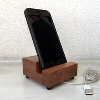 Mahogany iPhone charging stand, wood iphone dock, iphone 7 stand, iphone 6s plus, cell phone stand, wooden phone holder, office gift. S14