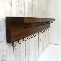 Solid walnut jewelry rack for wall, jewelry organizer, necklace hanger, necklace display, necklace rack, wall key rack, gift for her.  L23