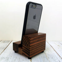 Universal phone stand, redwood iPhone dock, charging stand, phone display stand, iPhone X, iPhone 8, iPhone 7, iPhone 7 plus, iPhone 6S. H10