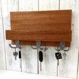 Mahogany wood entryway organizer, key rack for wall, mail and key, key hanger, leash hanger, wooden mail organizer, modern decor.  N21