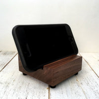 Walnut iPhone stand, charging stand, single phone stand, iPhone X dock, iPhone 7, iPhone plus, mobile phone stand, gift for tech lover. Q23