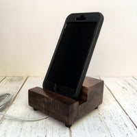 Phone stand for desk, wood iphone dock, iphone 7 stand, iphone 8, iphone plus, cell phone stand, phone holder, gift for coworker. V23