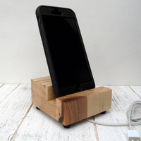 Hickory wood phone stand, iPhone charging dock, simple phone stand, bedside charging stand, desktop phone charger, office gift.  L22