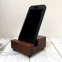 Mobile phone stand, iPhone dock, charging stand, docking station, charging station, wood phone stand, phone holder, tech gift. R15