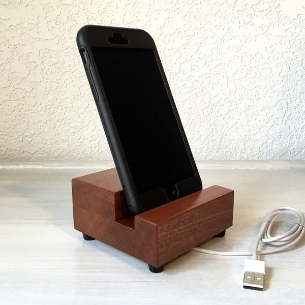 Simple phone stand, iPhone dock, tech gift, pure sapele wood, phone charging stand, desktop charger, Christmas gift, coworker gift. N18