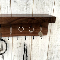 Solid walnut jewelry rack for wall, jewelry organizer, necklace hanger, necklace display, necklace rack, wall key rack, gift for her.  L23