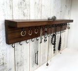 Solid walnut jewelry rack for wall, jewelry organizer, necklace hanger, necklace display, necklace rack, wall key rack, gift for her.  L23