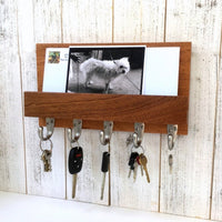 Mahogany wood entryway organizer, key rack for wall, mail and key, key hanger, leash hanger, wooden mail organizer, modern decor. L21