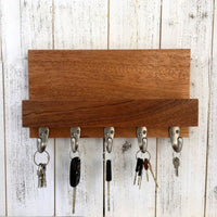 Mahogany wood entryway organizer, key rack for wall, mail and key, key hanger, leash hanger, wooden mail organizer, modern decor. L21