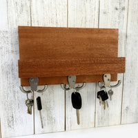 Mahogany wood entryway organizer, key rack for wall, mail and key, key hanger, leash hanger, wooden mail organizer, modern decor.  N21