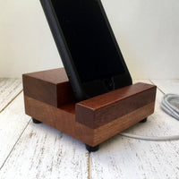 iPhone charging stand, docking stand, wood iPhone stand, iphone 7, iphone 6s plus, cell phone stand, wooden phone holder, tech gift. N15