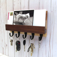 Modern entryway organizer, wood mail and key holder, wall key rack, key hanger, key storage, leash hanger, wooden mail organizer, maple. A20